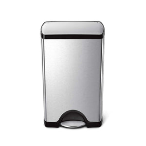 38 litre, rectangular step can with grey plastic trim, fingerprint-proof stainless steel