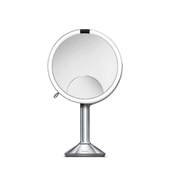 20 cm miroir à capteur trio, acier inoxydable blanc